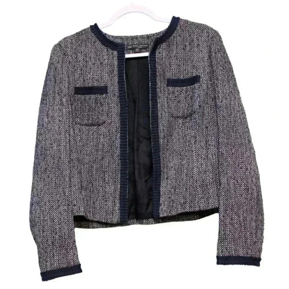 346 Brooks Brothers Blazer Jacket Size 14 Petite Navy Tweed Wool Blend Preppy - Picture 1 of 13